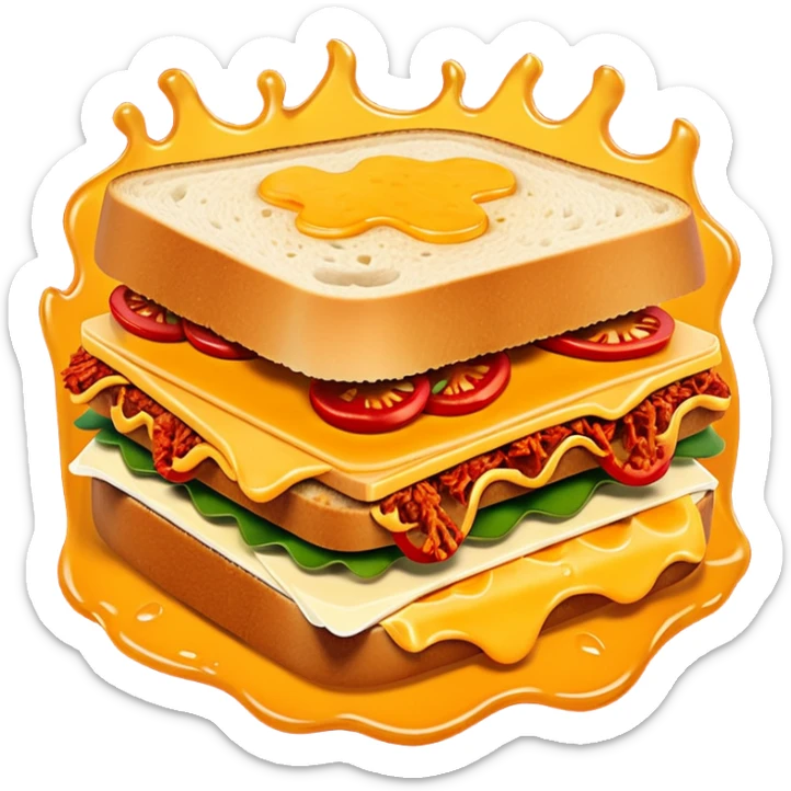 spicy sucuk sandwich object icon, toasted bread, sliced spicy sucuk inside, melted cheese, red chili peppers, steam coming out, 3D cartoon, mobile game icon style, centered, clean background, soft shadow, no text, no watermark
 sticker