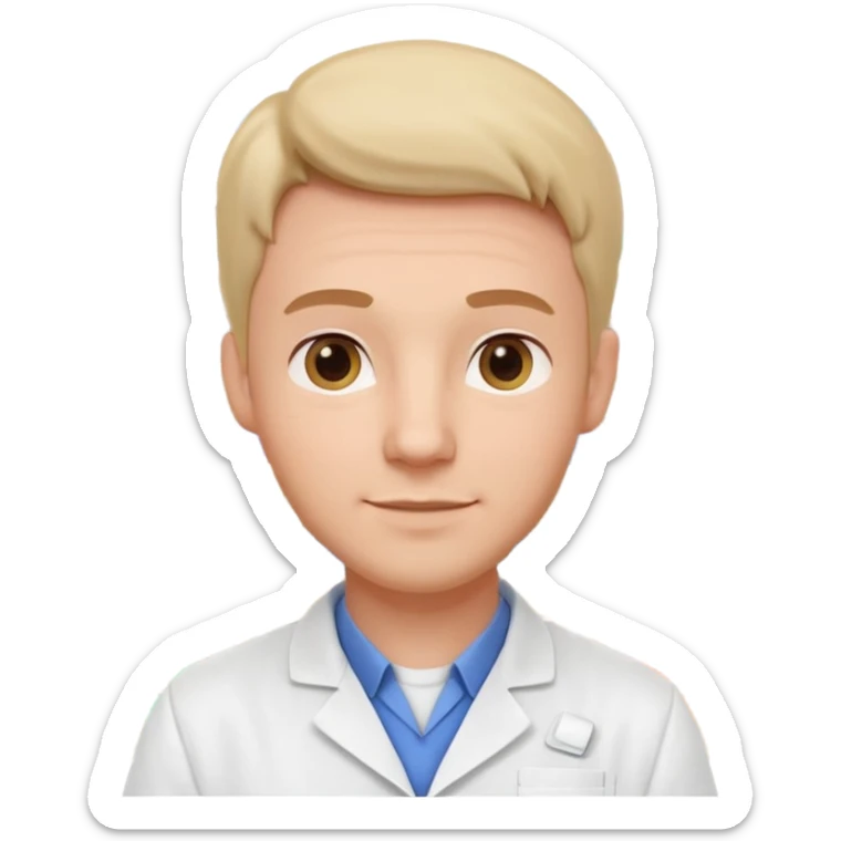 male pharmacist portrait, head and shoulders only, wearing a pharmacy apron, friendly expression, medicine shelves visible in background, retail pharmacy vibe, 3D cartoon, mobile game icon style, no text, no watermark
 sticker