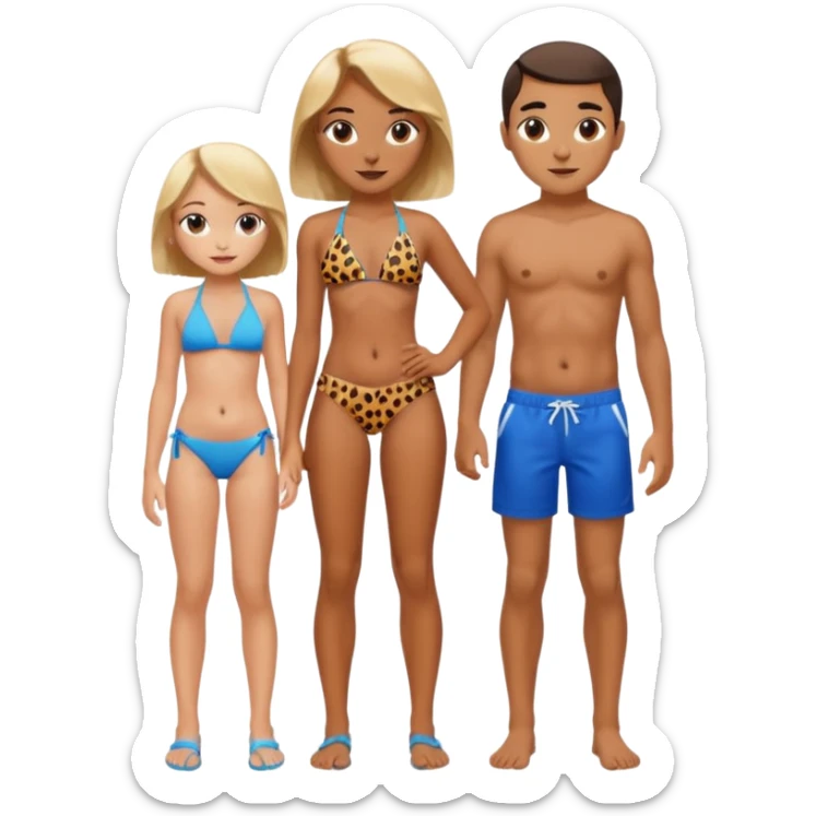 a girl wearing cheetah print bikini standing with a boy wearing shorts  sticker