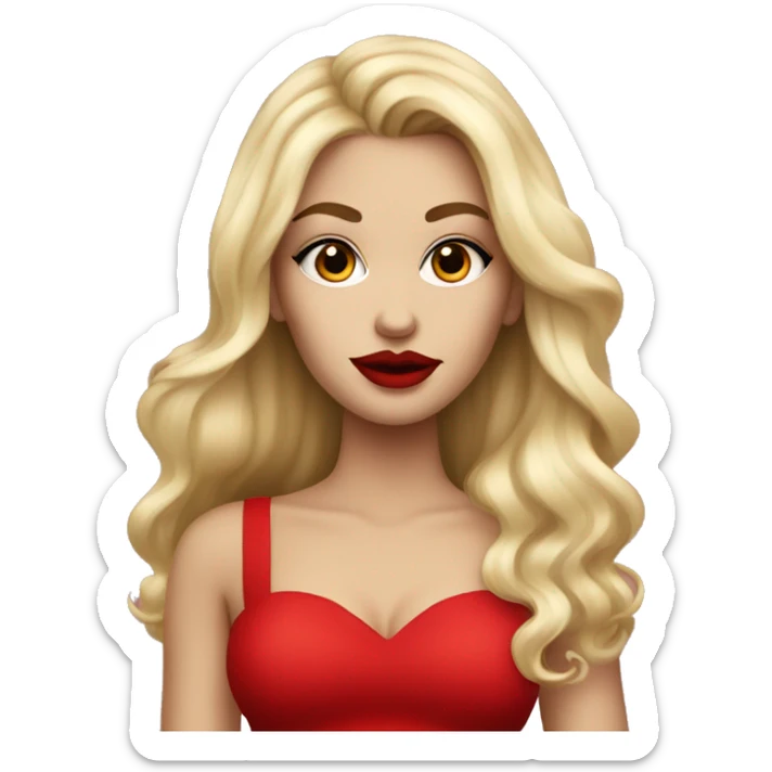 A heavily make-up blond girl with big red lips and in red skirt sticker
