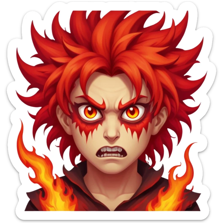 Wild demonic artist with crazy hair and fiery eyes, painting chaotic hellish scenes sticker