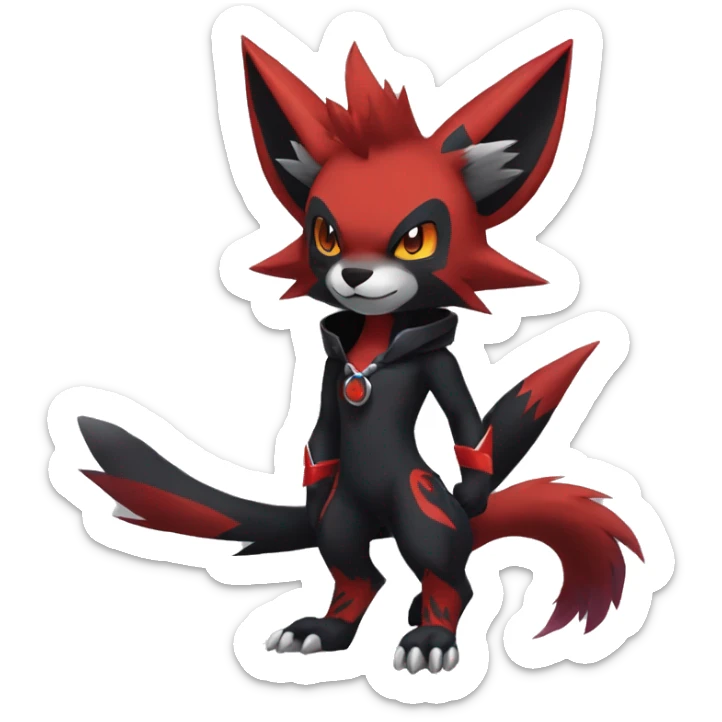 Black Cool Edgy Anthro Litten Zoroark Zorua Fakémon  with White and Red Edgy markings sticker