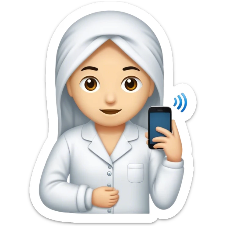 kenepede pijamasıyla telefon oynayan beyaz tenli kız sticker