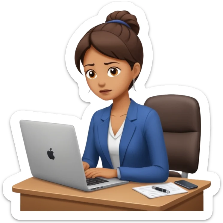 Chica con Estrés laboral en la oficina y mala postura en su laptop con dolor de espalda  sticker