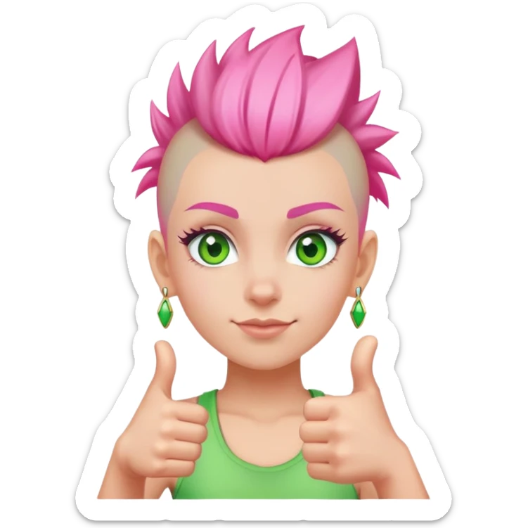 girl with pink mohawk and green eyes giving a thumbs up sticker