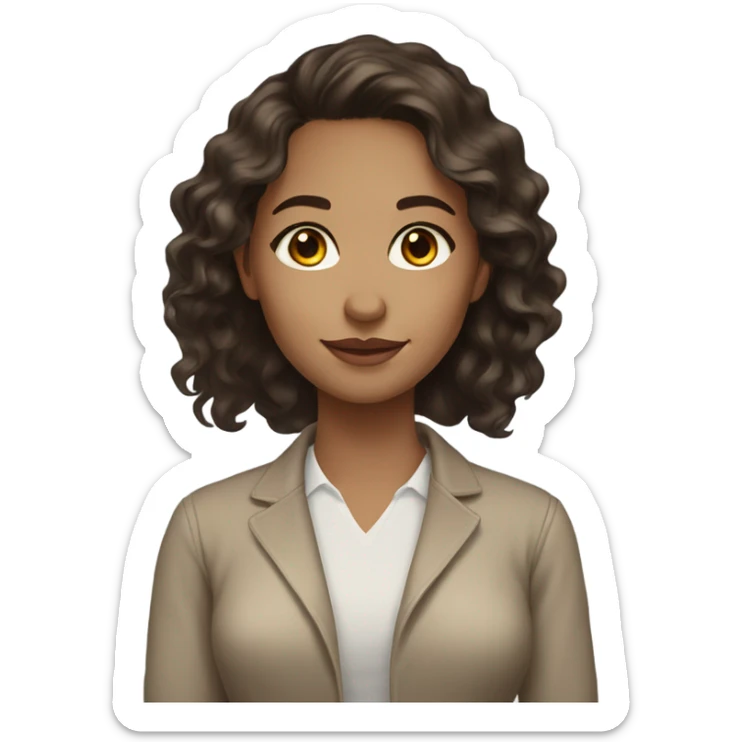 Beautiful woman with light skin, brown eyes, dark brown long wavy hair sticker