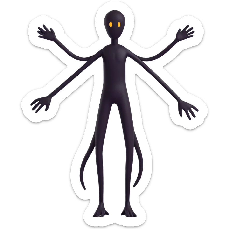 emoji of a shadowy, faceless black figure with very long arms and legs, creepy and mysterious, no text sticker