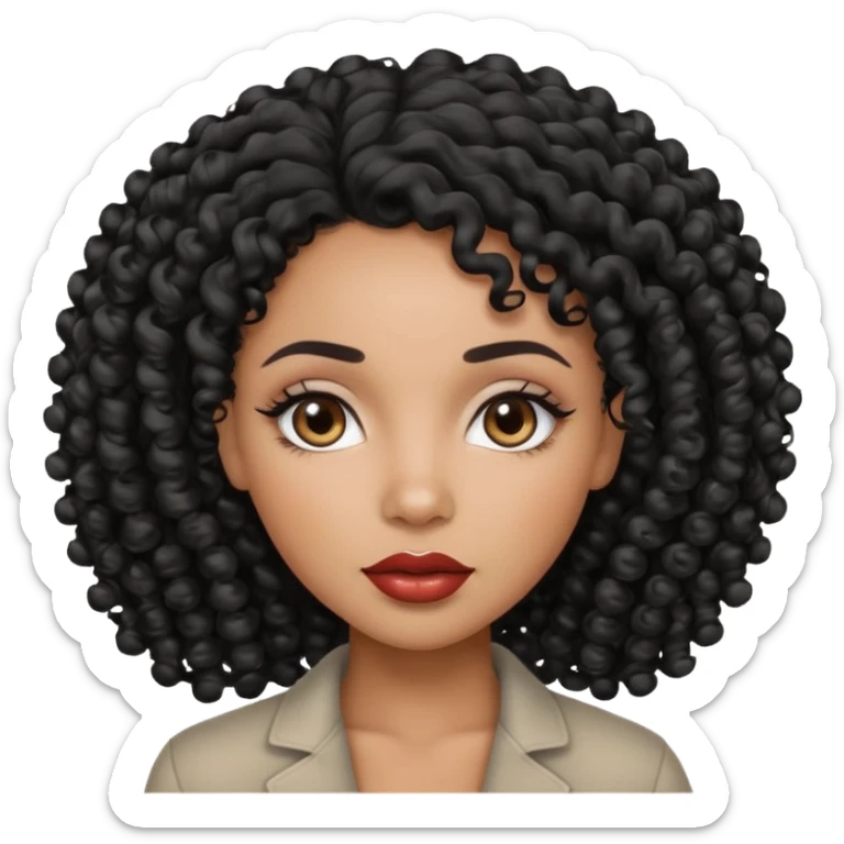 african american woman with curly black hair, grey eyes, and full lips sticker