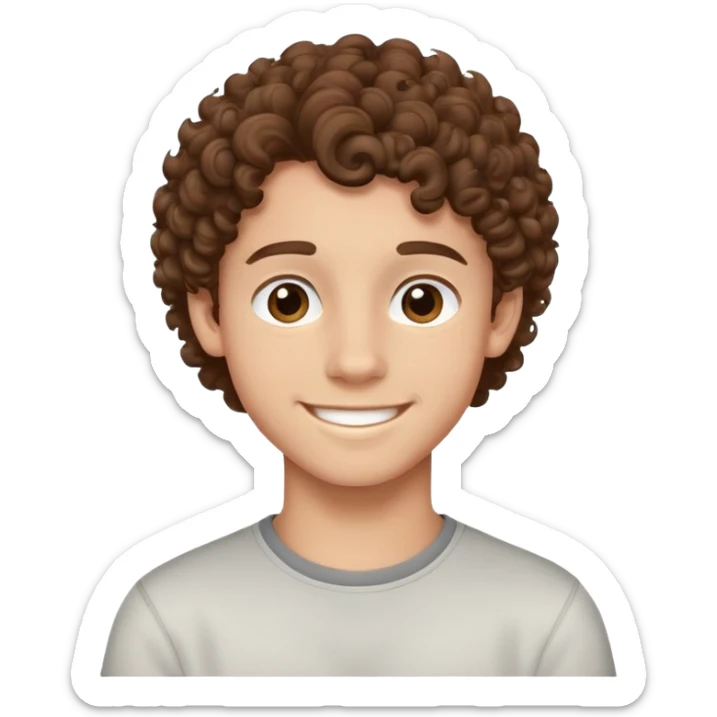 Teen boy with curly brown hair, smiling face, young male sticker