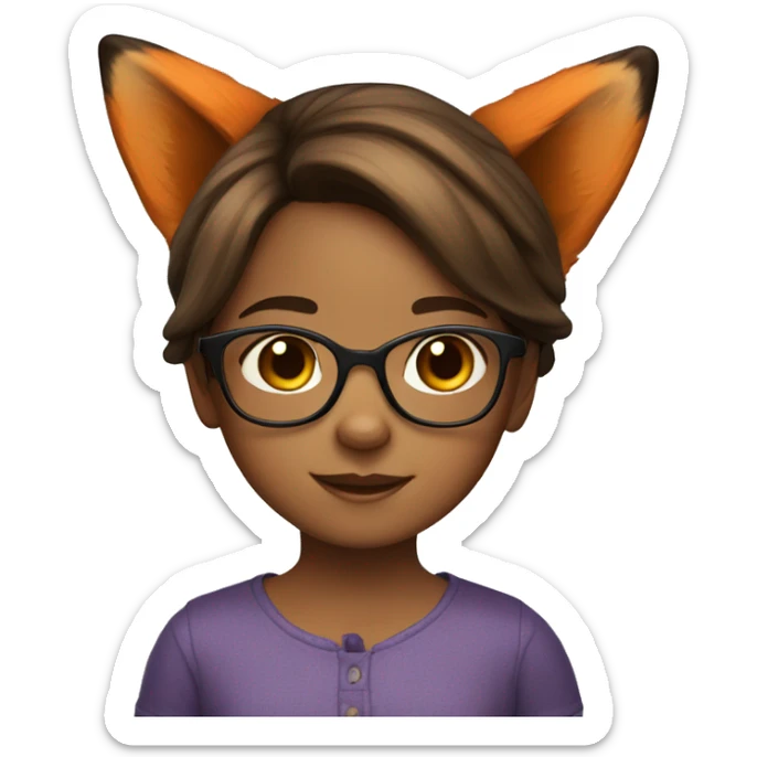 Cute 7 year old brown haired girl with glasses and wear Fox ears sticker