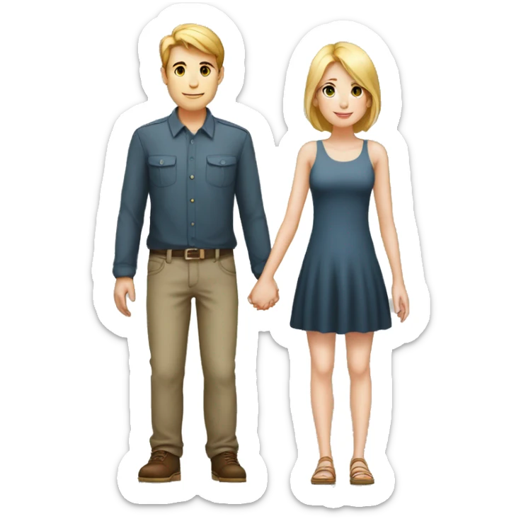 A tall 1m90 boy holding hands with a beautiful 1m57 girl, white skin. sticker