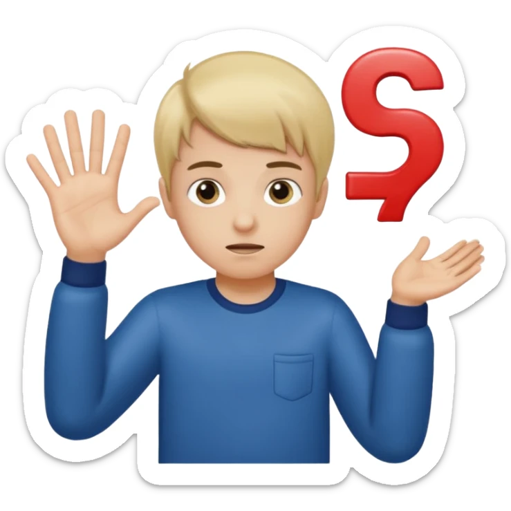 A boy shrugging with the number 6 over one hand and the number 7 over the other  sticker