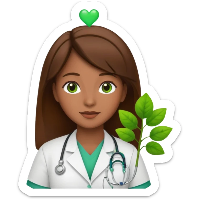 Brown hair Nurse with green heart and plant surround her  sticker