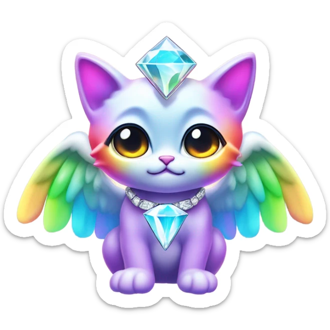 Cute Heavenly Rainbow 4d Diamond ultra mega surpream Omni-Cat God with wings and a ring around its body and another ring above it’s head  sticker