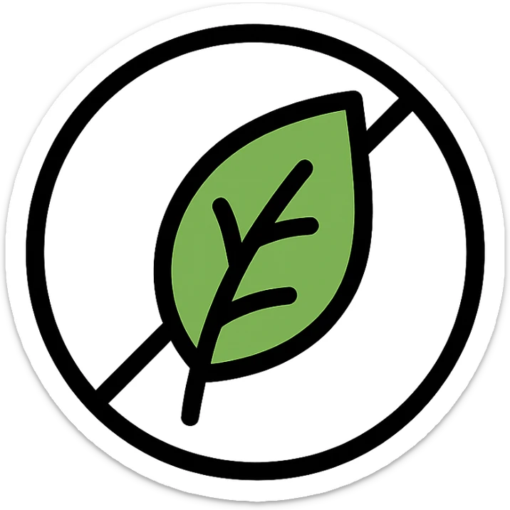 minimalist icon representing 'sans conservateur', green and white colors, natural or vegetal symbol, no text sticker