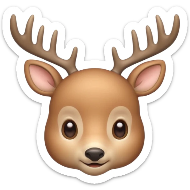 A cute beige deer emoji, small and simple, with big round eyes, a gentle smile, short antlers, soft beige fur with slightly lighter spots on its back, rounded cartoon-like proportions, minimal shading, vector-style, sticker