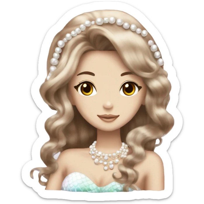 mermaid hime gyaru girl, brown hair, pearles sticker