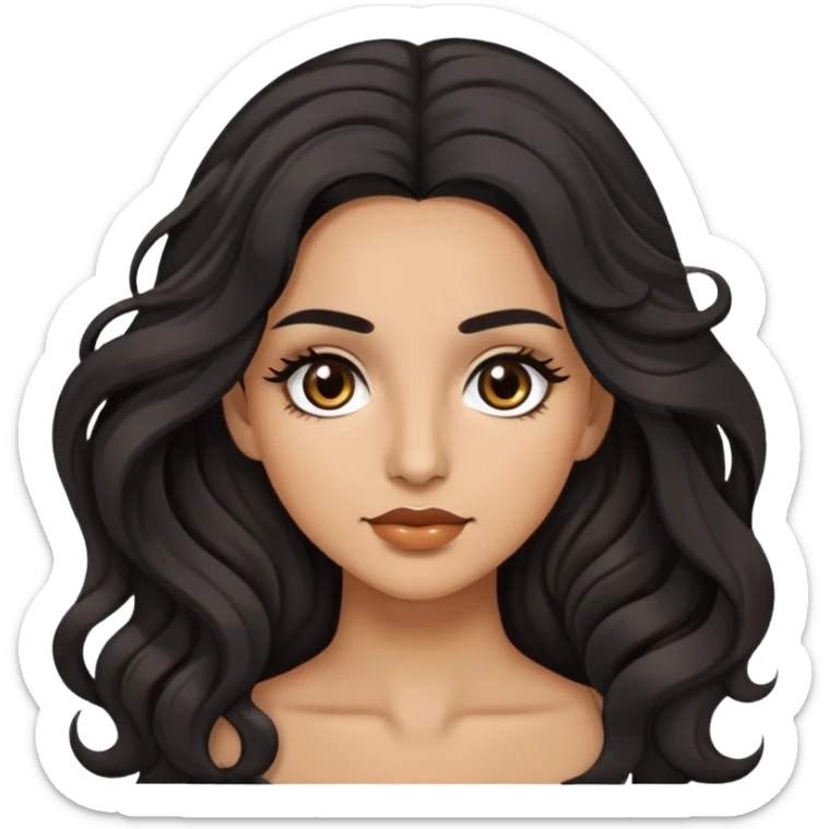 woman with olive skin, brown eyes and long lashes, and long black wavy hair  sticker