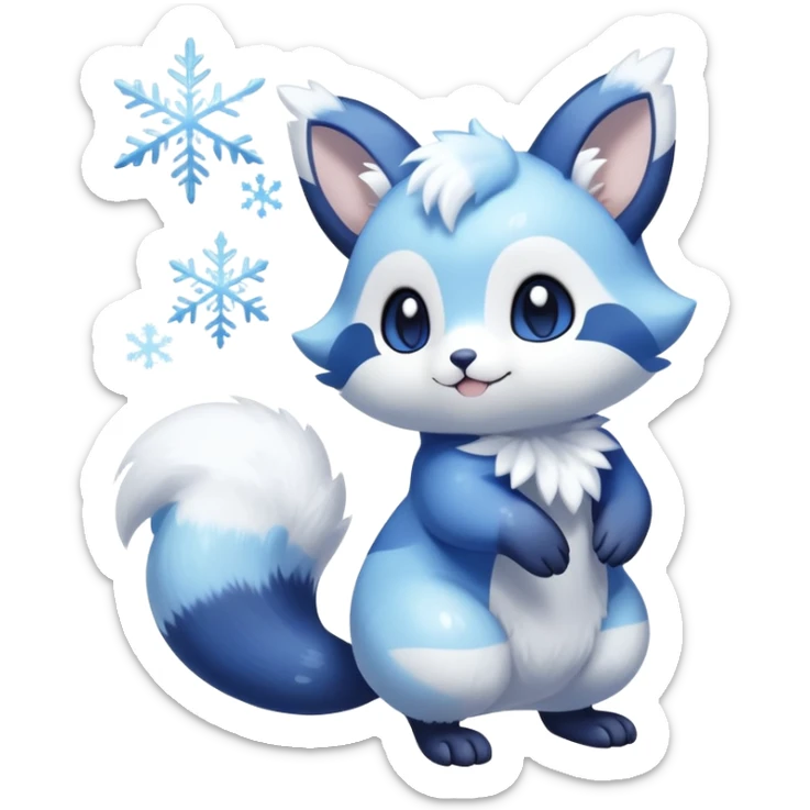 Shiny White Pastel Snowy Icy Sparkly Cute Furret-Meowstic-Hybrid (Full body) with snow and snowflakes and glitters effects aesthetic sticker