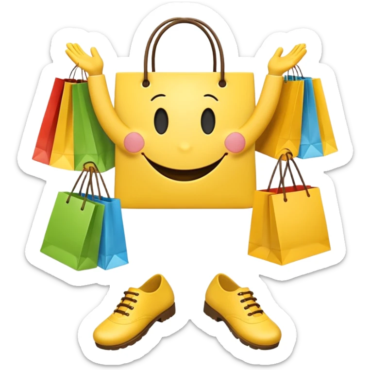 2 HAPPY SMILEY FACE  WITH HANDS AND FEET WITH SHOPPING BAGS IN EACH HAND sticker