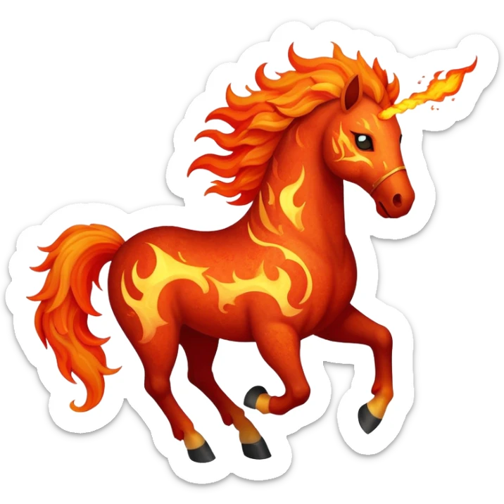 A fast-running fire horse made of embers, magma, and visible lava, with burning mane and ash particles sticker