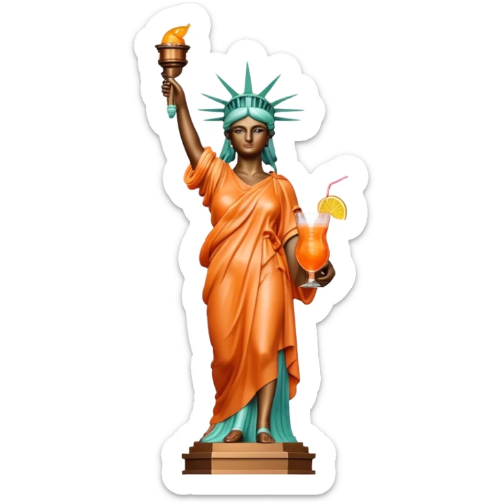 FULL BODY OF STATUE OF LIBERTY WITH AN APEROL SPRITZ COCKTAIL sticker