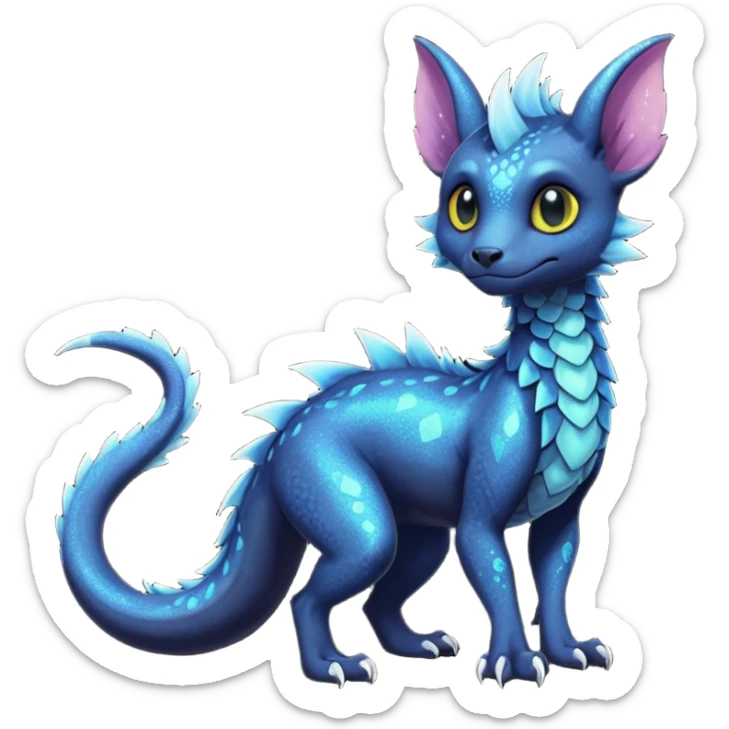 Feral Rare Fantasy Darkg gothic spooky  sparkly shiny Draco-Vernid-Trico-species by LiLaiRa, random markings, tufted tail, tufted ears, full body sticker
