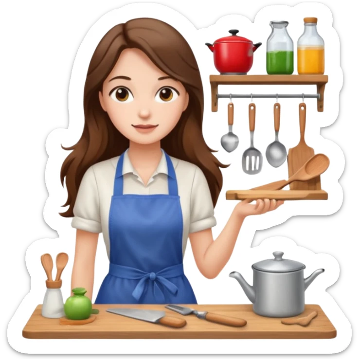 beautiful girl with long brown hair renovating her kitchen sticker