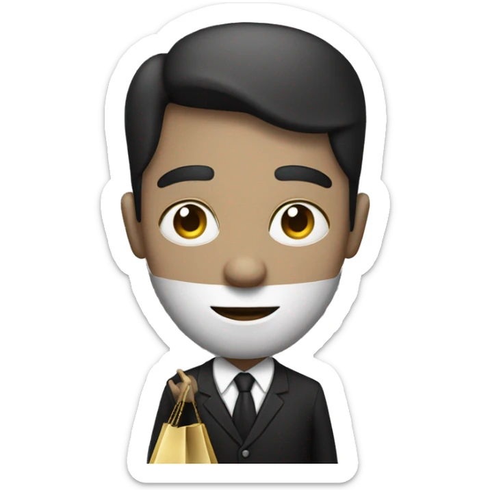 A person that is wearing black and white clothes with the money bag sticker