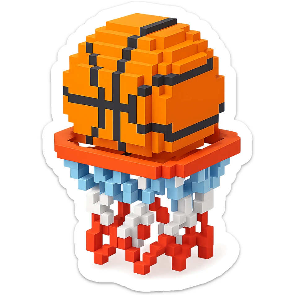 Voxel-style basketball in a net, variation 4 sticker