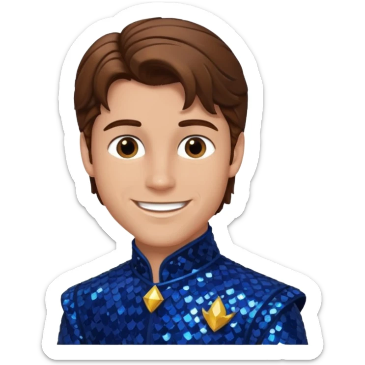 Prince Fiyero from the Wizard of Oz with brown hair, dark blue sequin outfit sticker