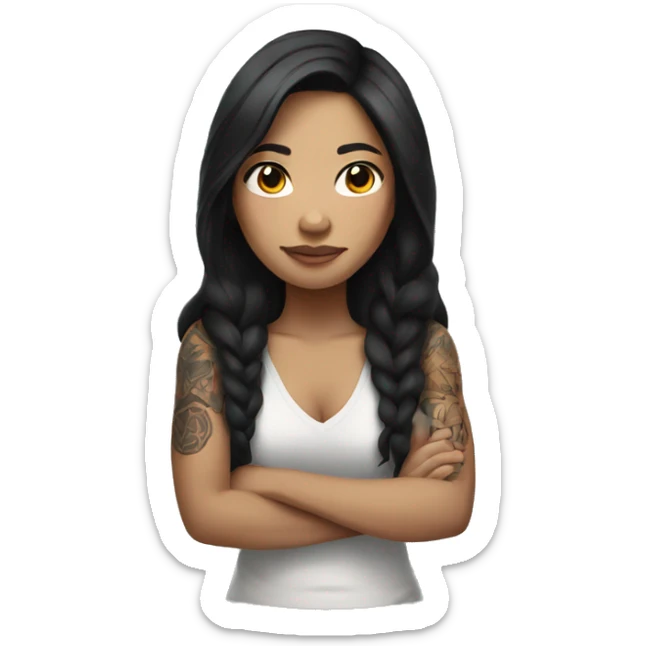 Filipino woman with dark long hair and tattoos  sticker