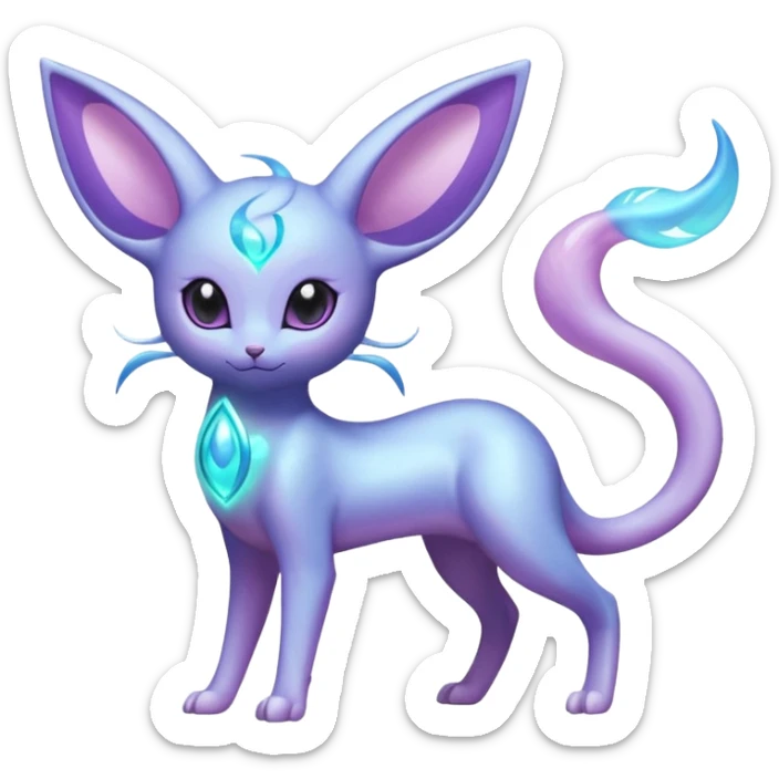Shiny iridescent Bioluminescent Glowing Espeon-Lumineon-Skitty-Amaura-Dragonair-Fakémon-hybrid-creature (full body)  sticker