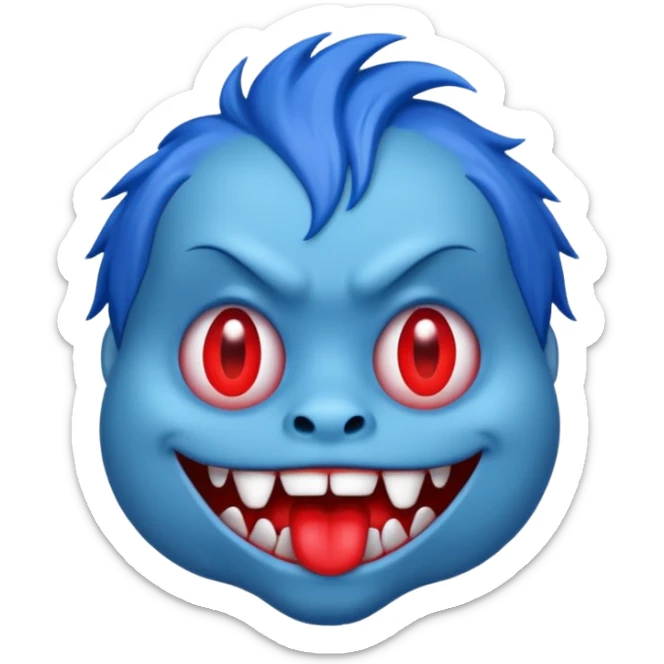 Quiero que hagas un monstruo azul y quiero que tenga boca roja y tambien pelo azul sticker