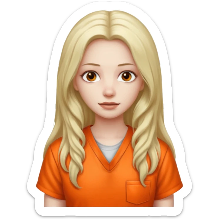 prisoner dark long haired woman in orange clothing in front of bars sticker