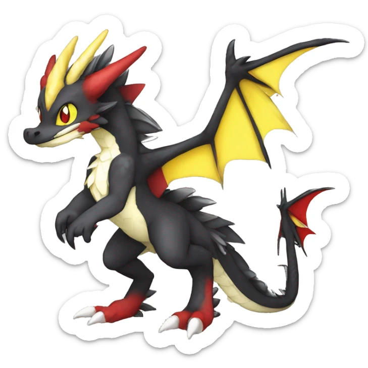 Anthro Cute cool black red white yellow nargacuga-dragon sergal animal hybrid Fakemon full body sticker