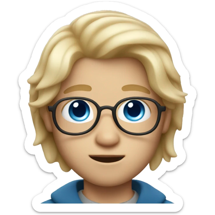 boy with blond some long hairs and lenses in memoji style with blue eyes sticker