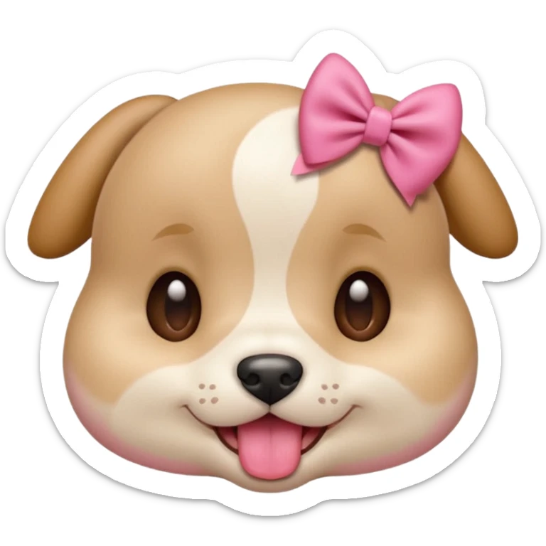 This puppy HEAD 🐶 with a pink bow and tongue out, please in apple ios emoji stylem not fluffy!! Not white, not hairy!  sticker