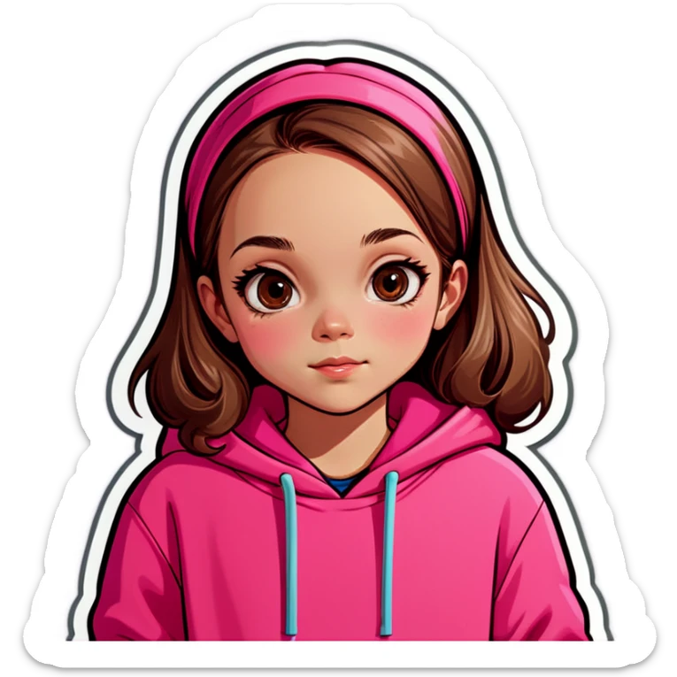 Girl wearing a pink hoodie, long light brown hair  sticker