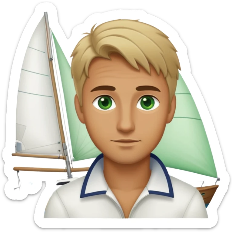 handsome man with green eyes and dirty blonde hair on a sailboat sticker