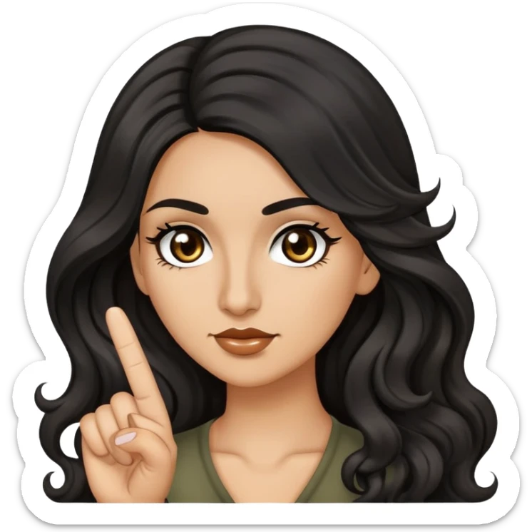 woman with olive skin, brown eyes and long lashes, and long black wavy hair giving the middle finger  sticker