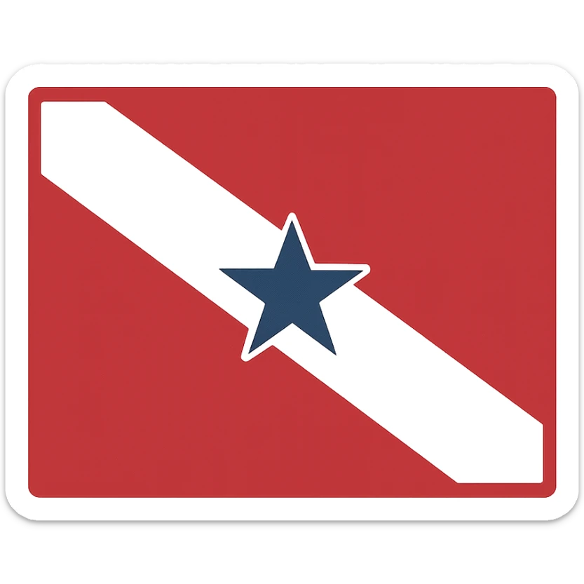 flag of the state of Pará, Brazil, with a white diagonal stripe, red field, blue star in the center, flat style, no text sticker