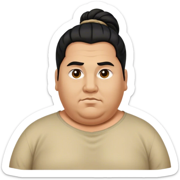 uzun siyah saçlı , saçları arkadan bağlanmış,kilolu,sakalsız erkek sticker