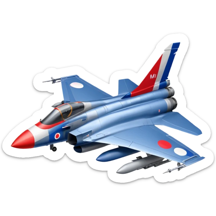 the french mirage fighter jet with the french flag behind it sticker