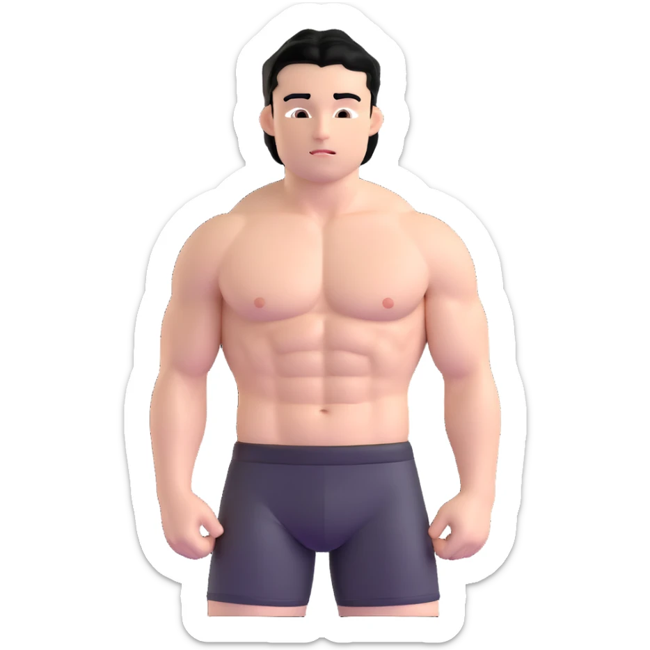 young white man with black hair, muscular, shirtless with nipple piercings sticker
