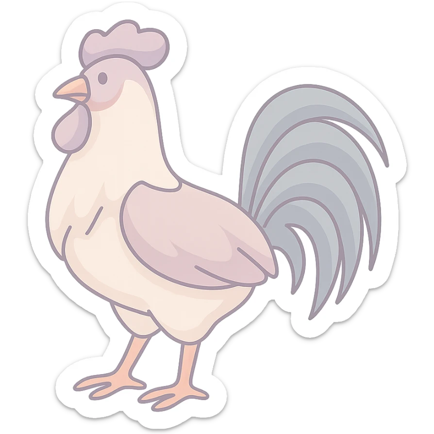 Edit the image to depict a rooster as the symbol of the year in Feng Shui, Chinese Eastern style. Use thin clean contours, soft rounded shapes, and a pastel palette with colors #98B5BC, #B5B3C1, #C9A3C9, #E4C0CA, #F7DCD1, #F7C0AA. Include detailed shadows and highlights with soft lighting. The background should be transparent. The style should be less cute, without decorative elements. The silhouette and appearance should match the reference. sticker