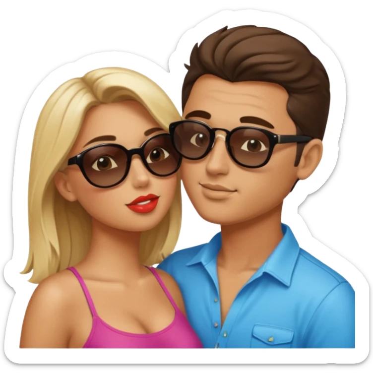 a good looking man and good looking woman are Kissing, outdoor sticker