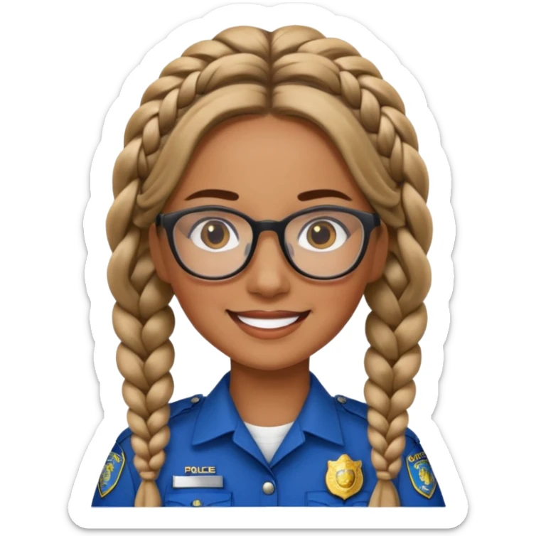 happy woman police with braided hair wearing glasses sticker