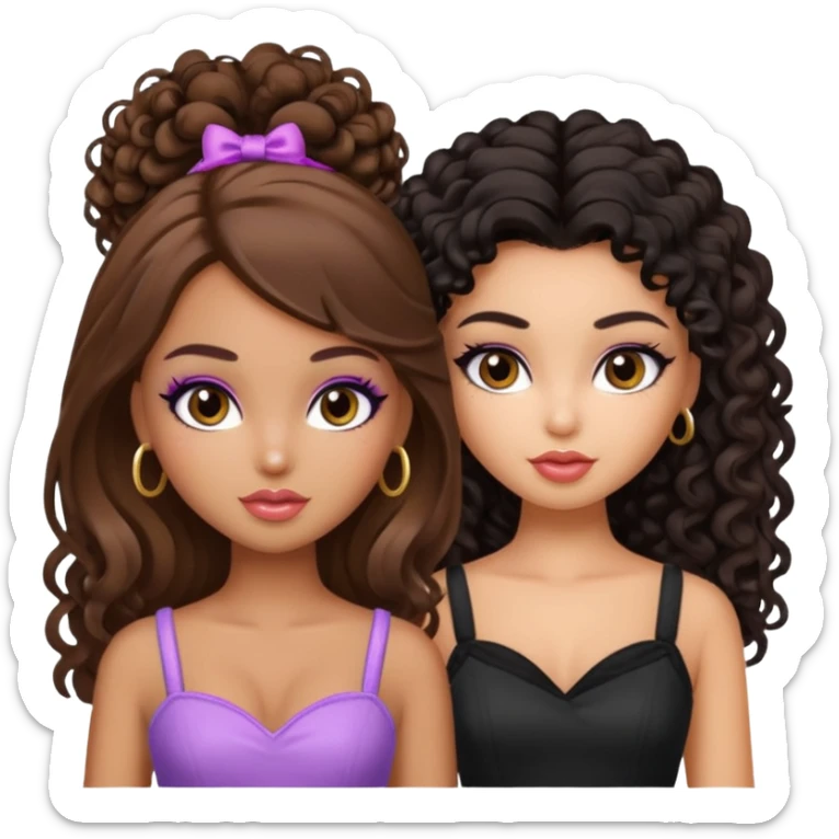 2 pretty bratz fair girls. One has straight brown hair and is tan. One is fair with curly black hair sticker