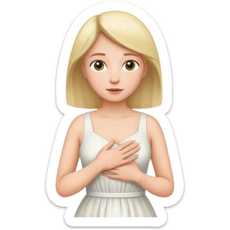 the woman holds one hand on her chest and the other on her stomach sticker